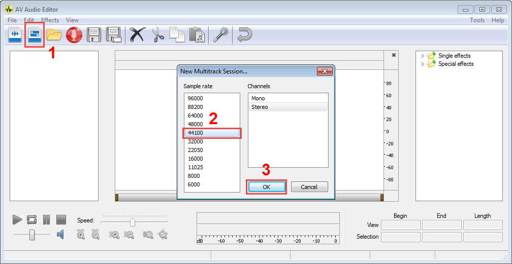 Fig 1: Create a new Multitrack Session