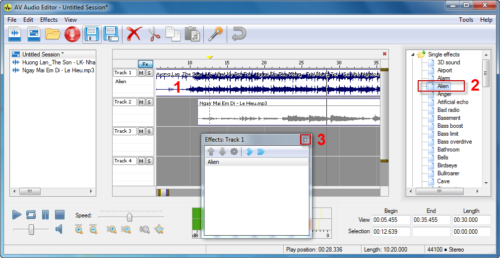 Fig 3: Apply audio effects