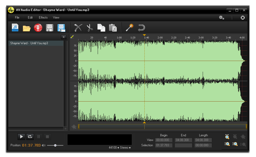 The selected file in Waveform Editor The selected file in Waveform Editor