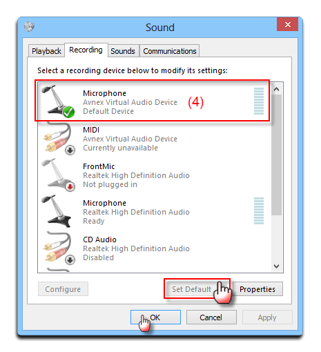 Sound settings dialog box