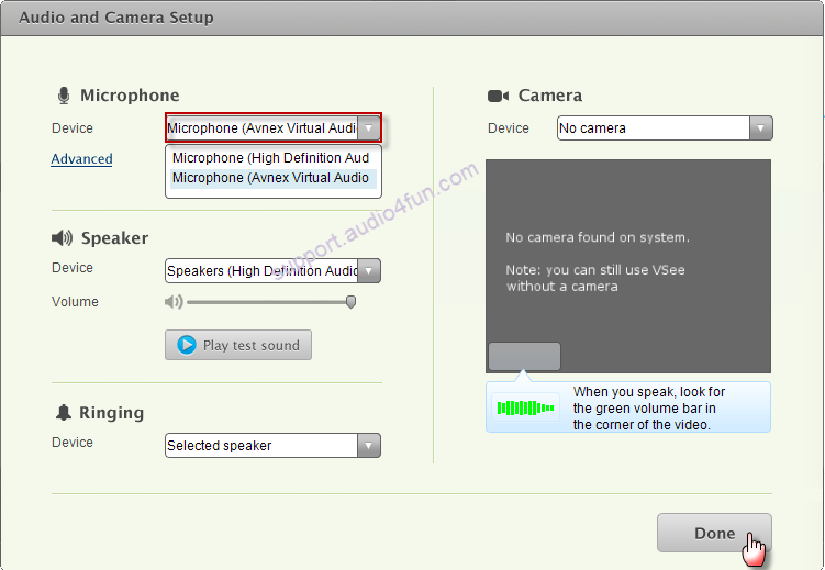 Configure audio settings of VSee