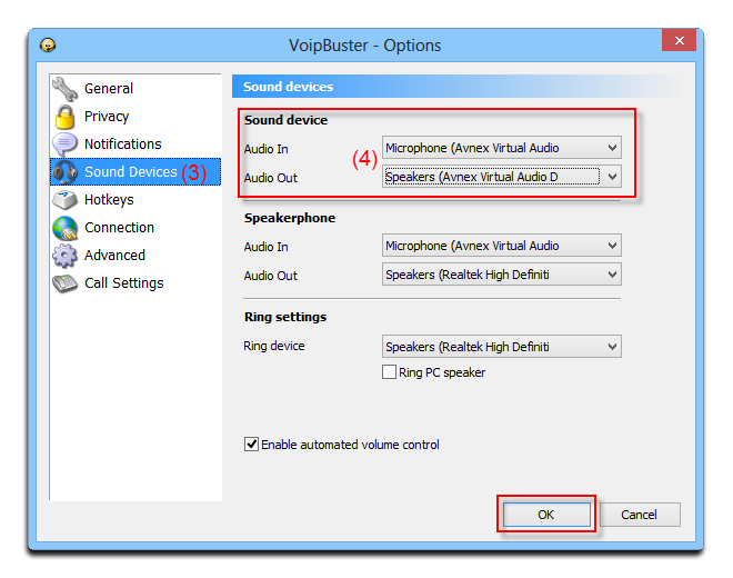 Change the Audio settings of VoIP Buster