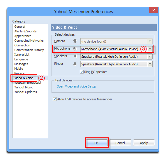 Change the Audio settings of Yahoo Messenger  11
