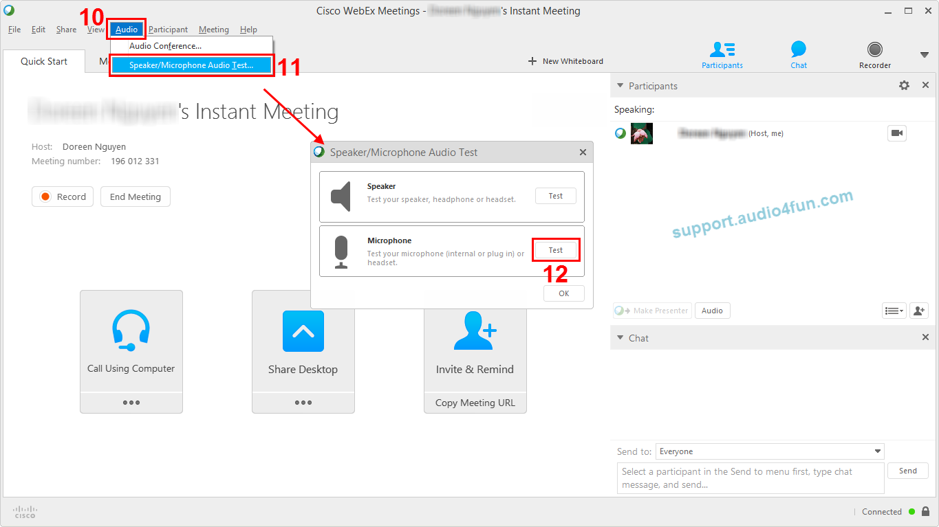 Fig 5: Open Speaker/Microphone Audio Test dialog