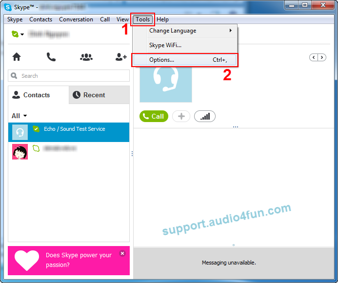 Open Skype - Option dialog