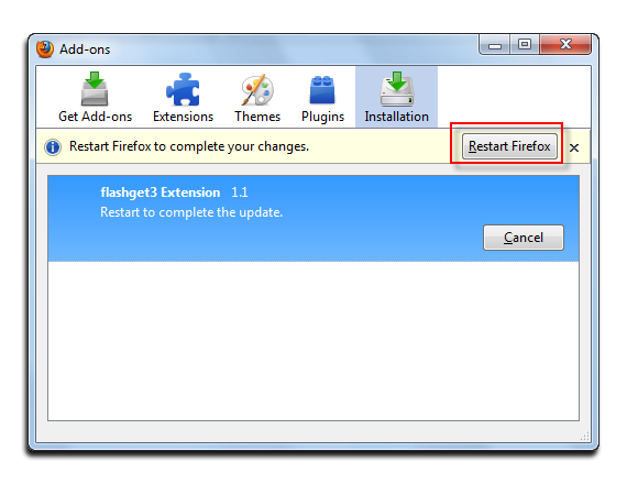 Figure 4: Restar Firefox after installation is sucessful