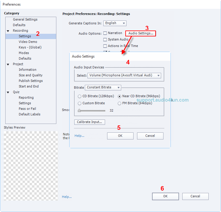 Audio settings of Adobe Captivate