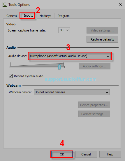 Audio settings of Camtasia 8