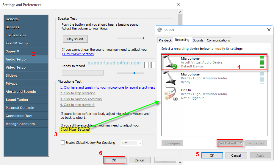 Audio settings of Paltalk Messenger 1