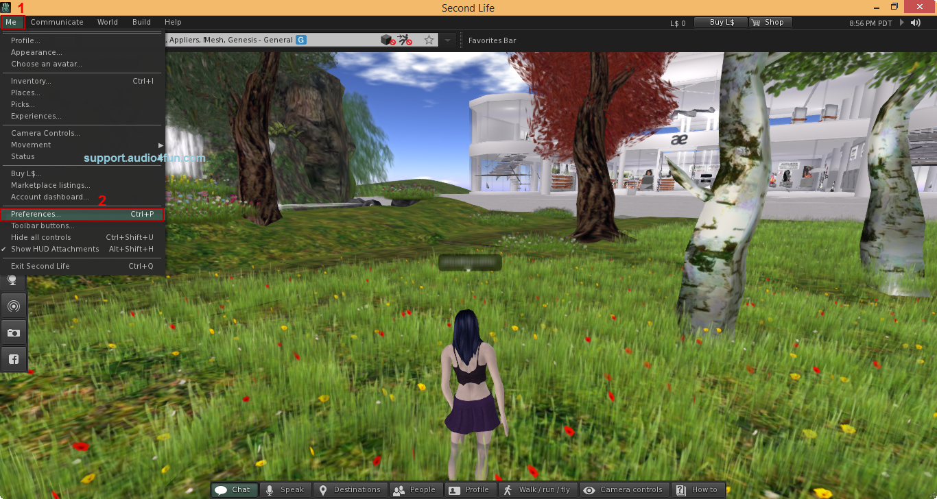 Audio settings of Second Life