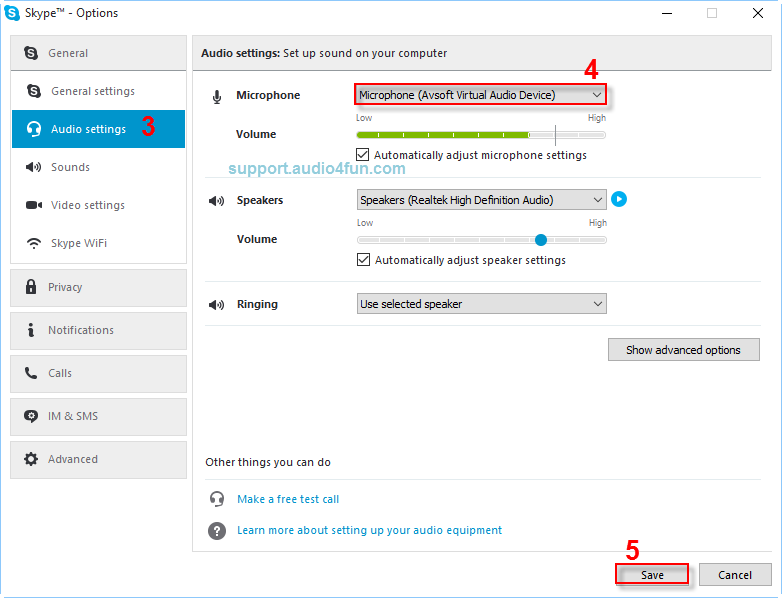 Audio settings of Skype 1 Audio settings of Skype 1