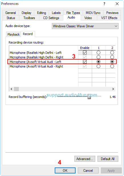 Audio settings of Sound Forge