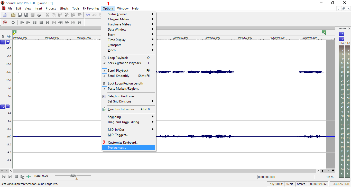 Audio settings of Sound Forge