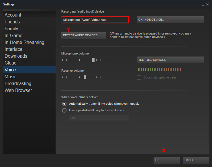 Audio settings of Steam Game