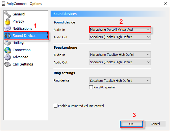 VoipConnect Options