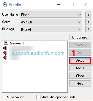 Audio settings of Ventrilo