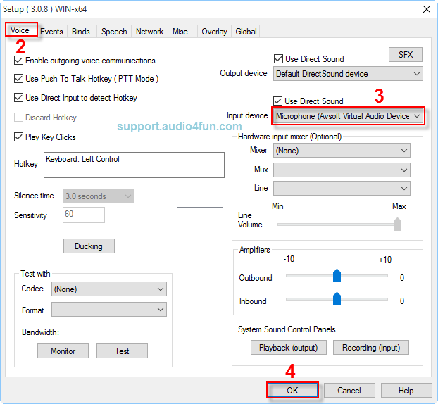 Audio settings of Ventrilo