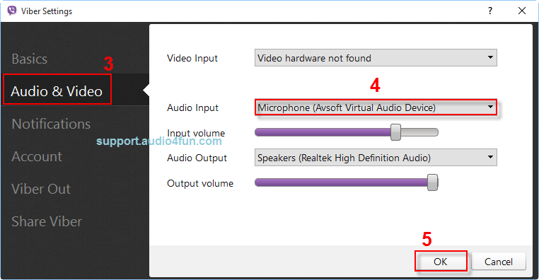 Audio settings of Viber