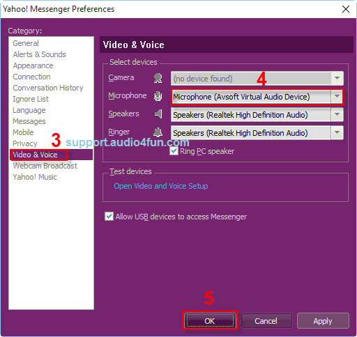 Audio settings of Yahoo Messenger 11
