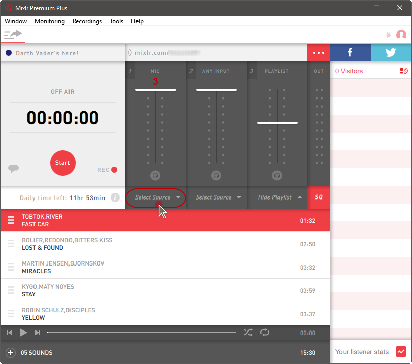 Fig 2: Select Input Source in Mixlr