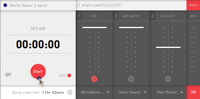 Fig 4: Start broadcasting with Mixlr