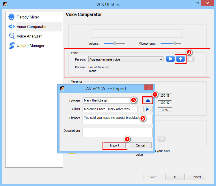 Import Mary’s sample voice in Voice Comparator