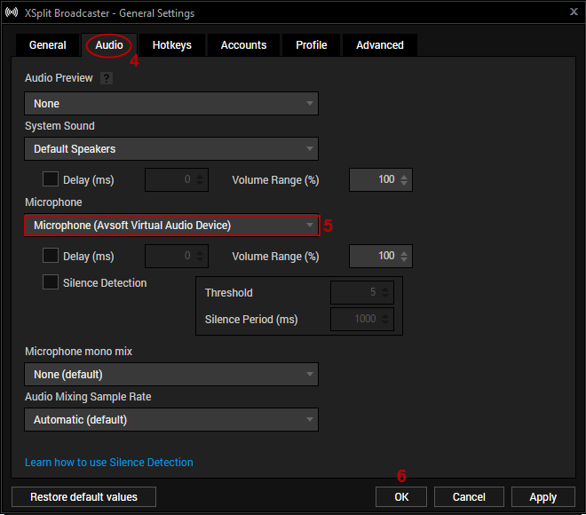 Fig 4: XSplit Audio Settings