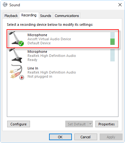 Choose microphone Avsoft Virtual Audio device