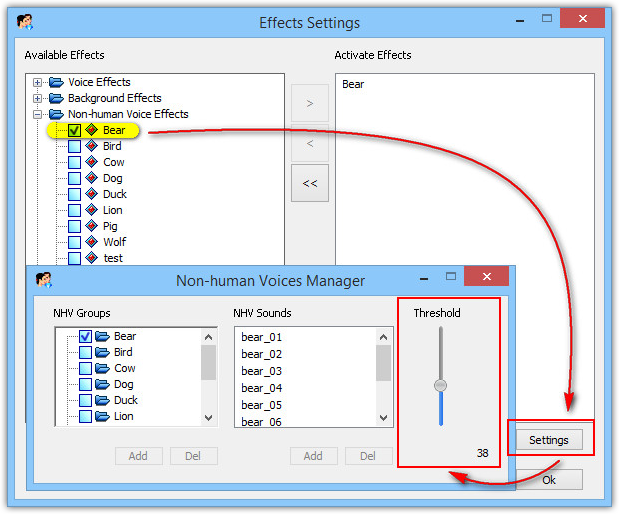 Manage Non-human Voice effects