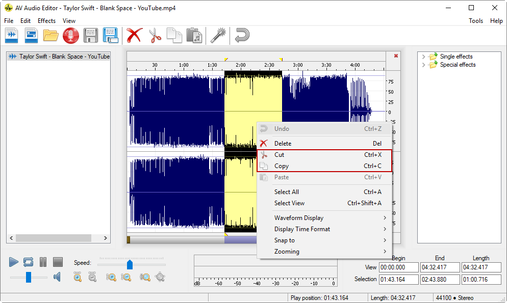 Select audio portion