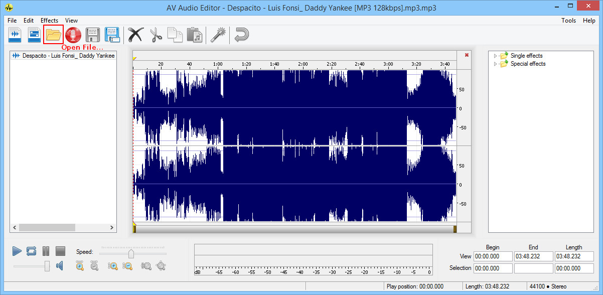 Open single audio file