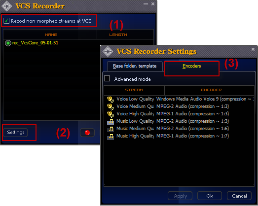 Fig 2: Recorder settings window and visit the Encoders tab