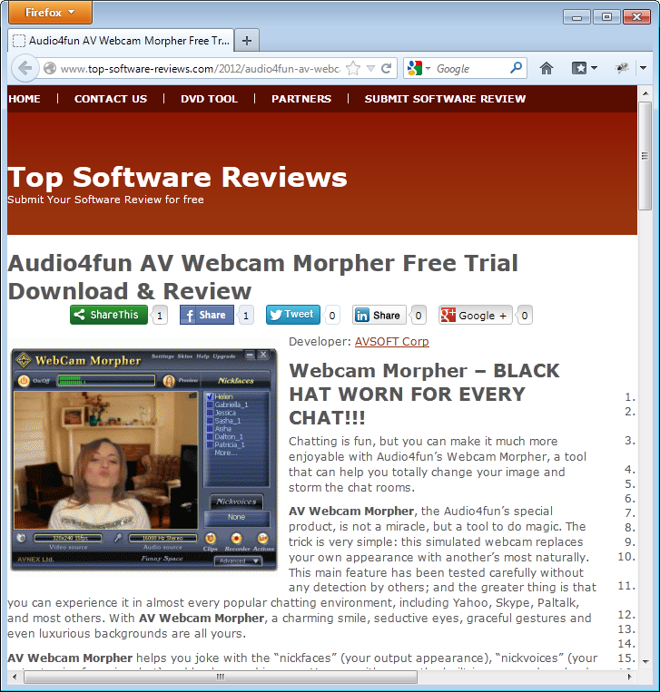 review on AV Webcam Morpher from Top Shareware Review