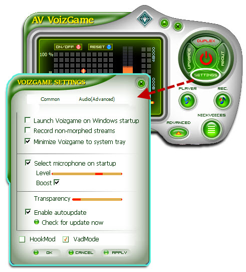 Fig 01: Open Voizgame Settings dialog box