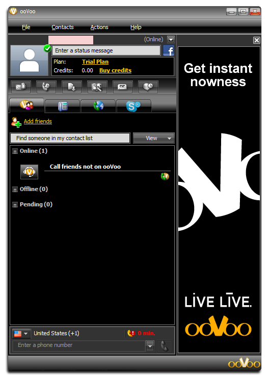 Fig 1: Main panel of ooVoo
