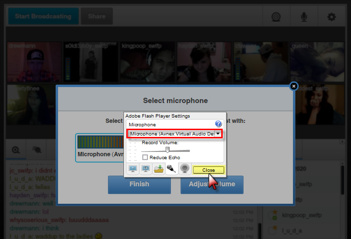 Choose Microphone in Tinychat