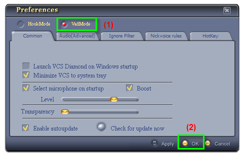 Fig 2: VCSD - Preferences dialog box