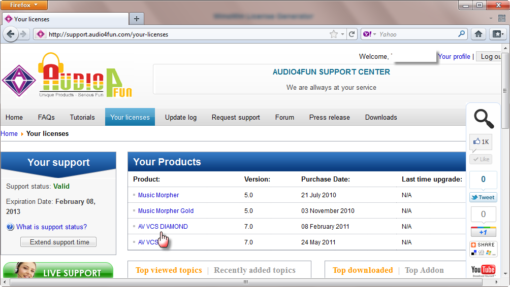 audio4fun.support center your licenses