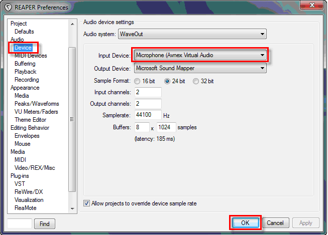 Change the audio settings of Reaper with voice changer software
