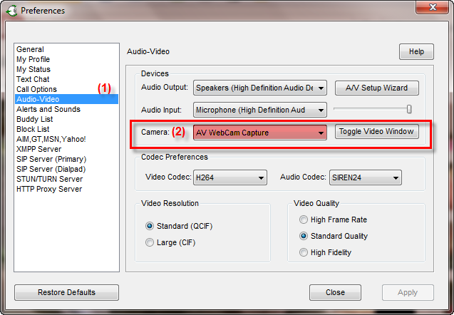 Eyeball Chat Preferences setting